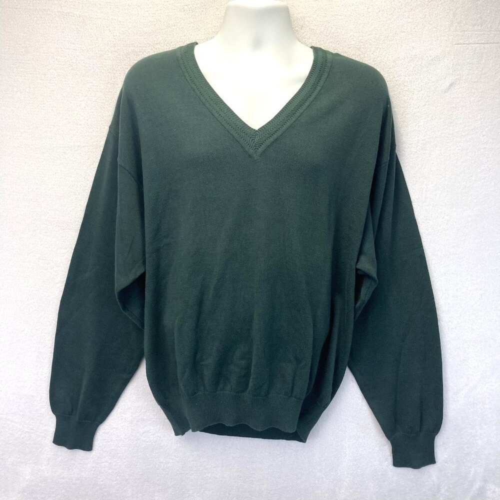 NWT Vintage Cotton Sweater Mens XLT Tall Green V-Neck‎ Knit Pullover Clubfellow